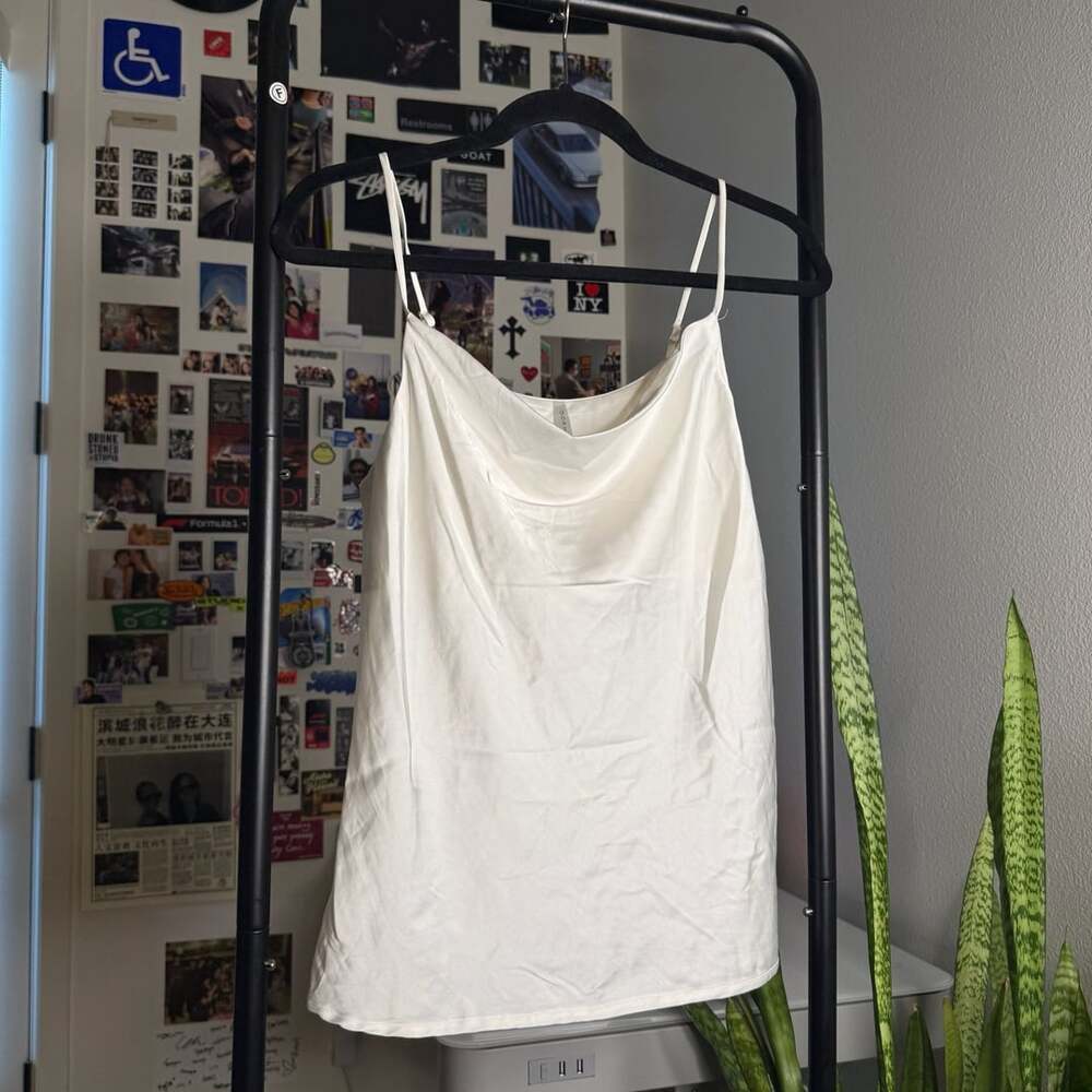 dna couture White Satin Cowl Neck Camisole Top